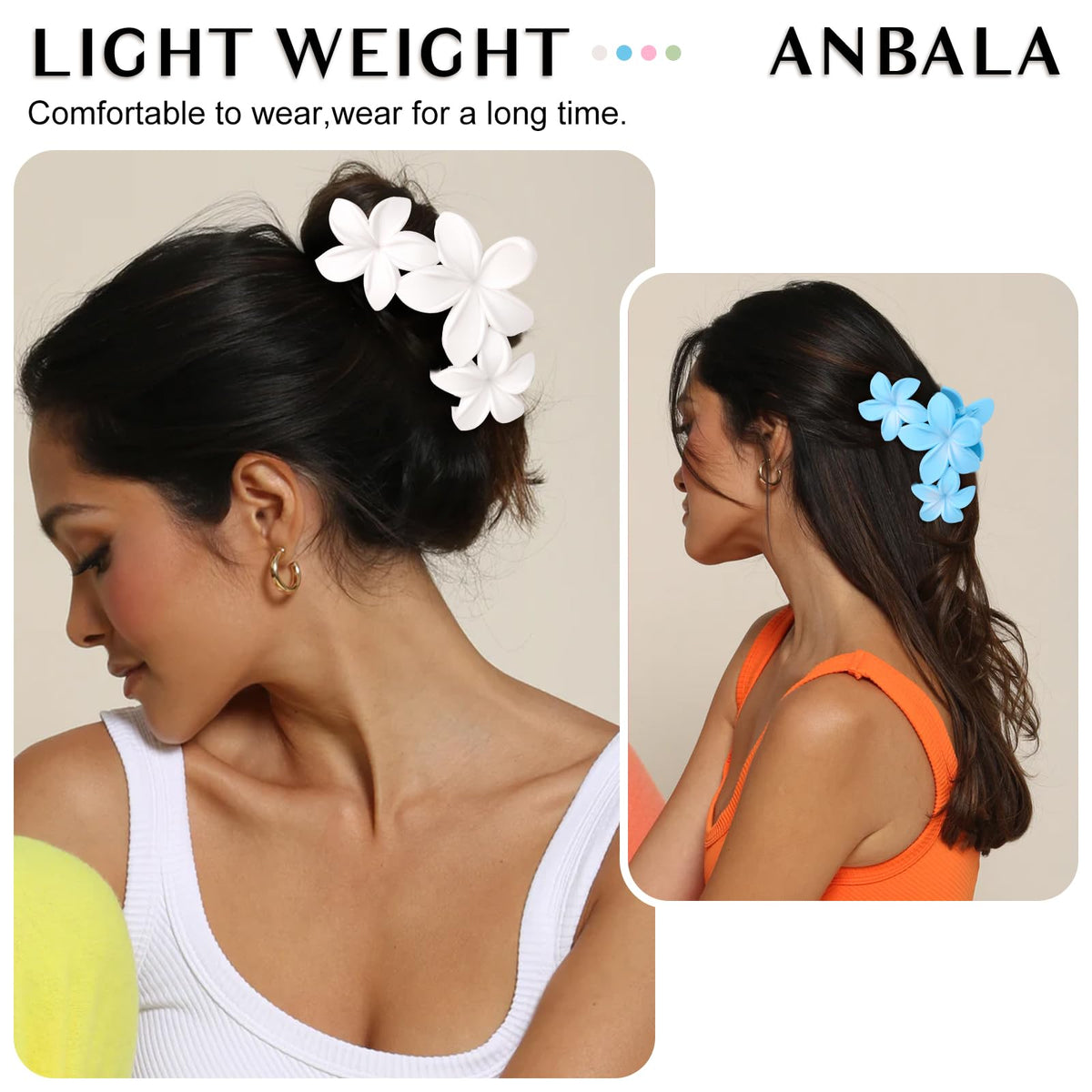 ANBALA flower claw clip in pink held in a woman's hair