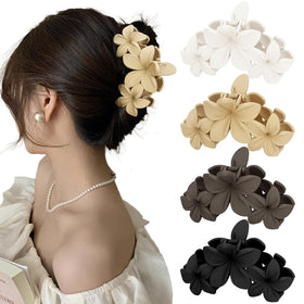 ANBALA Flower Hair Clips pack featuring white, apricot, brown, and black clips