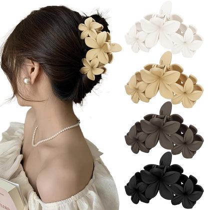 ANBALA Flower Hair Clips pack featuring white, apricot, brown, and black clips