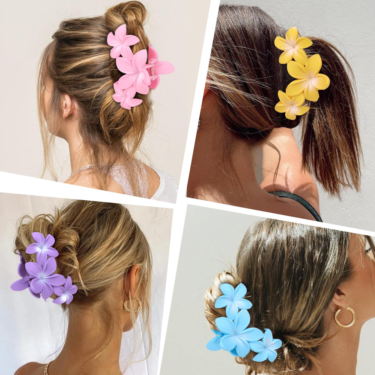ANBALA Hawaiian Plumeria hair clips displayed on a white background