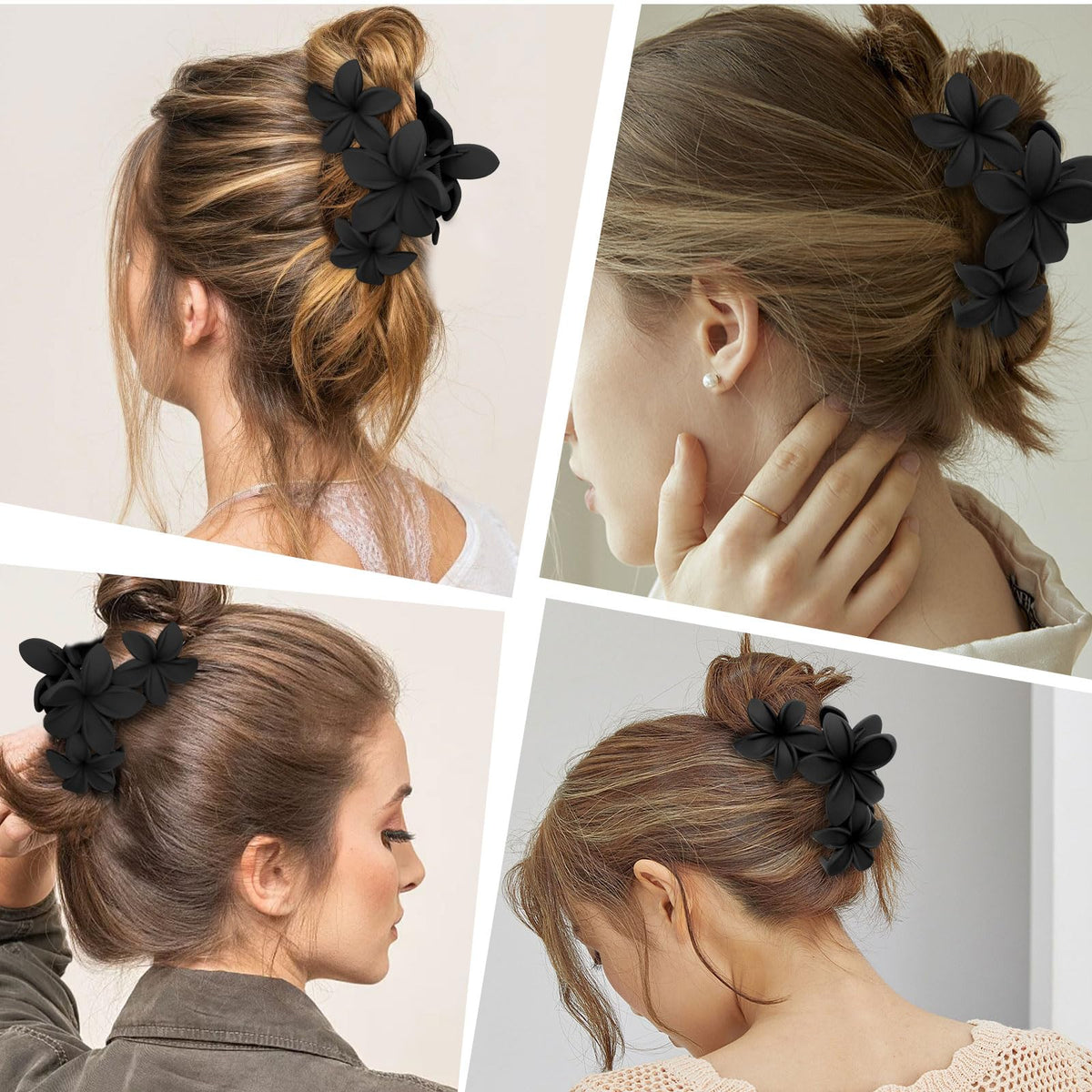 ANBALA Matte Flower Hair Clip in use with long hair