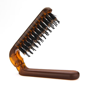 Ancable Travel Folding Hair Brush front view with boar bristles