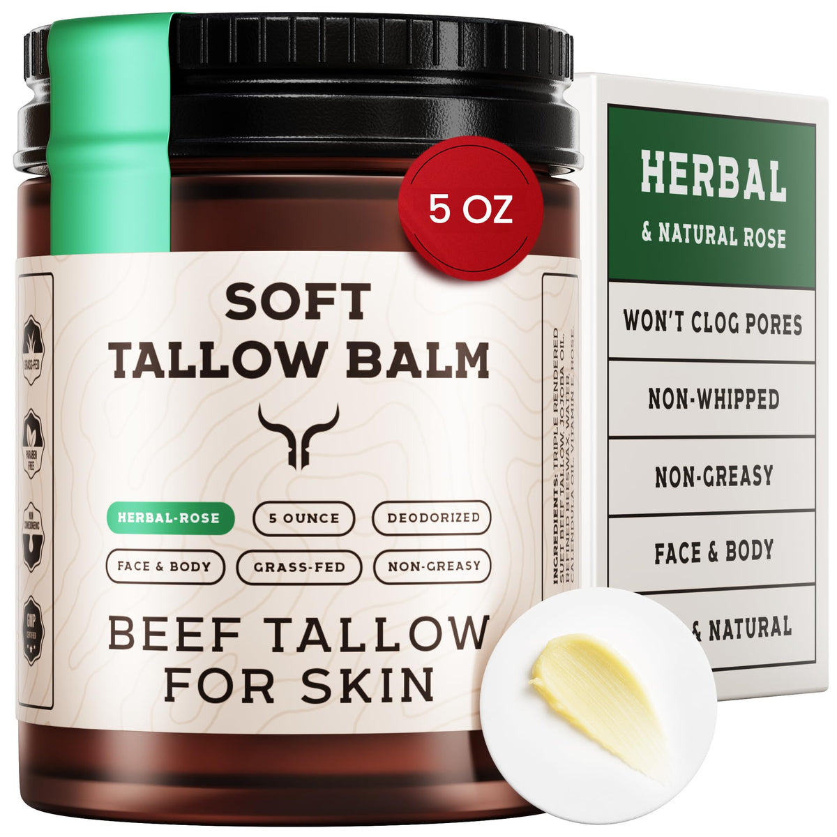 Ancestral Haven Beef Tallow Balm front view in 5 oz jar