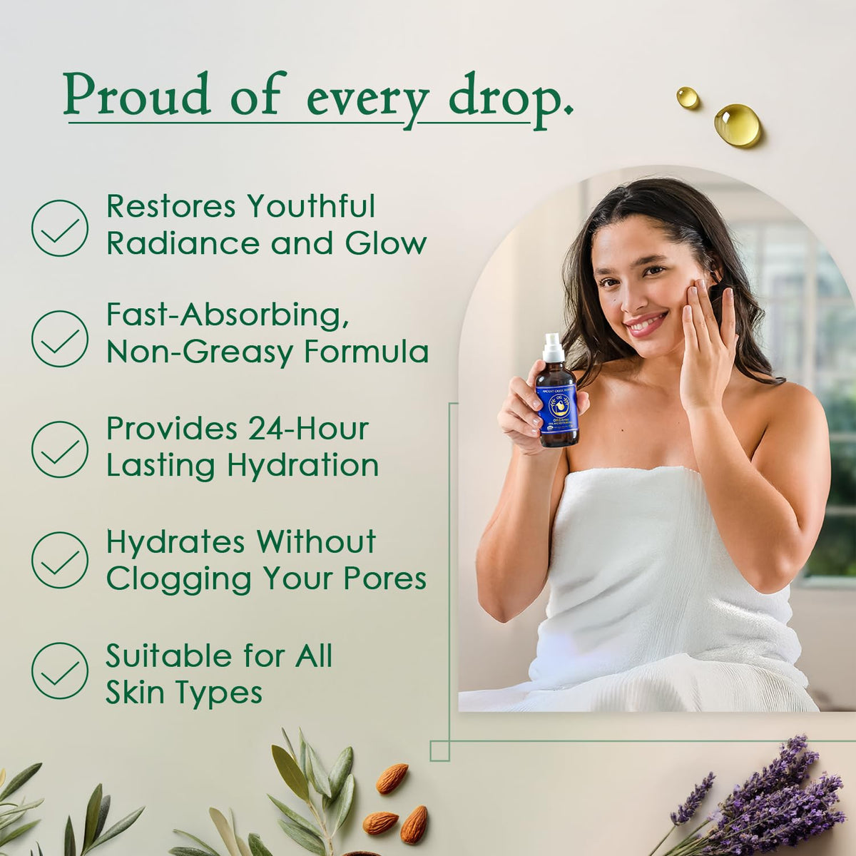 Ancient Greek Remedy Organic Body & Face Oil 8oz on a bathroom counter