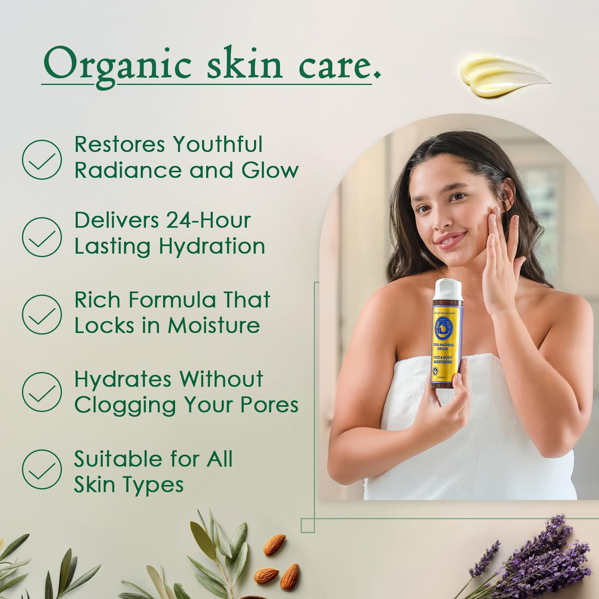 Ancient Greek Remedy Organic Face Moisturizer with lavender flowers