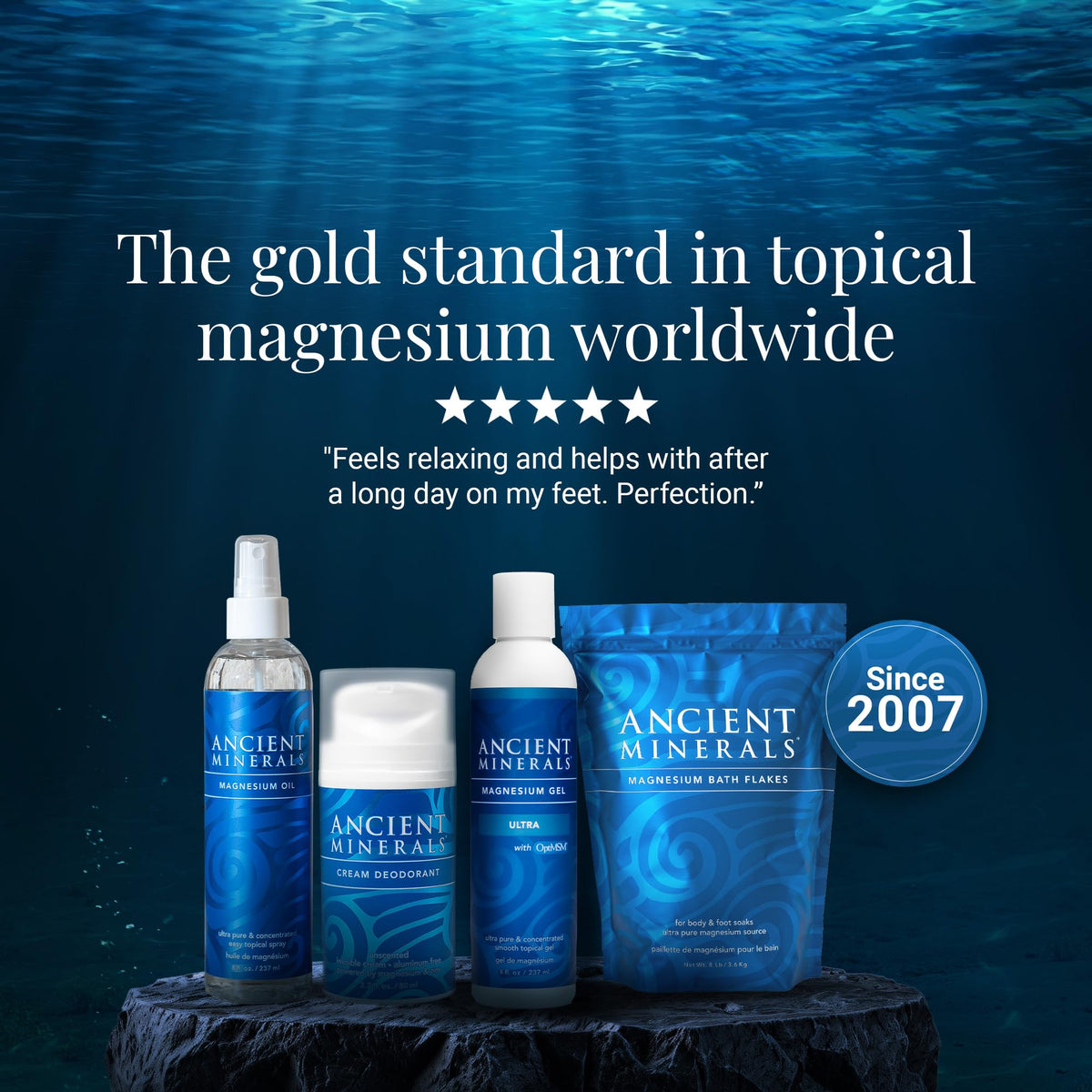 Ancient Minerals Magnesium Oil Refill 33oz in a relaxing setting