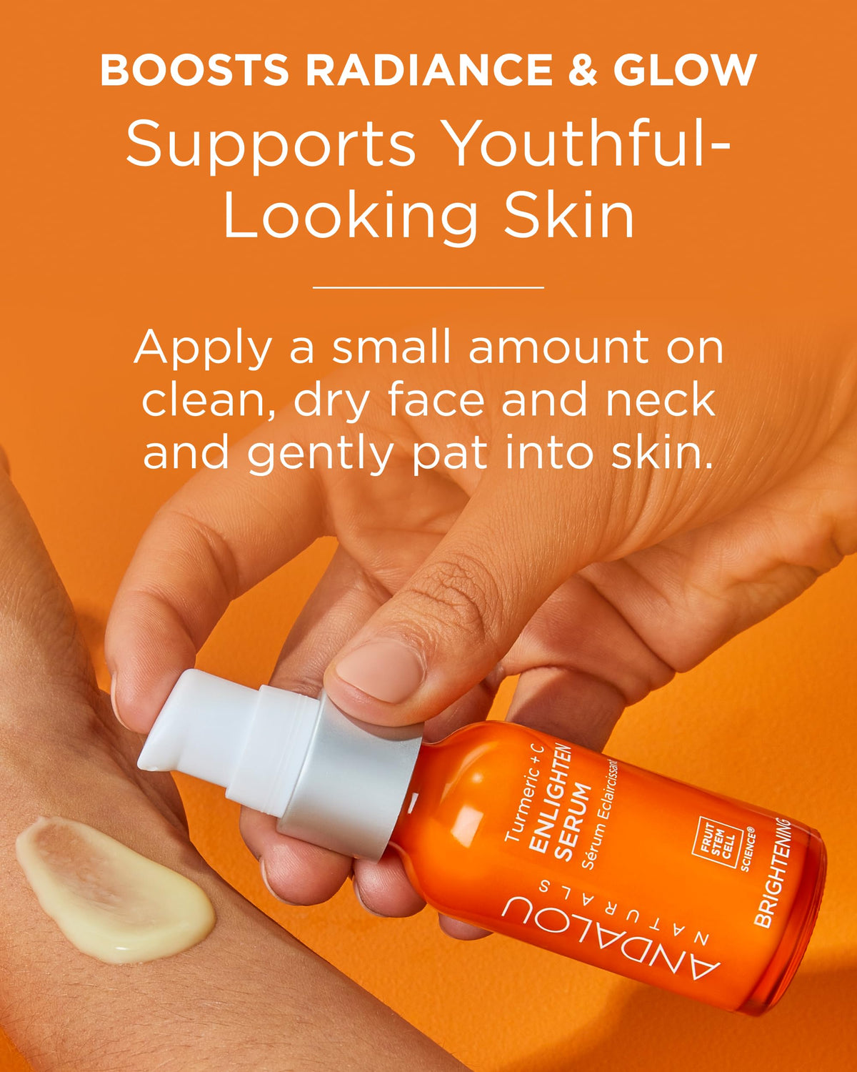 Andalou Naturals Turmeric + Vitamin C Enlighten Serum application on skin