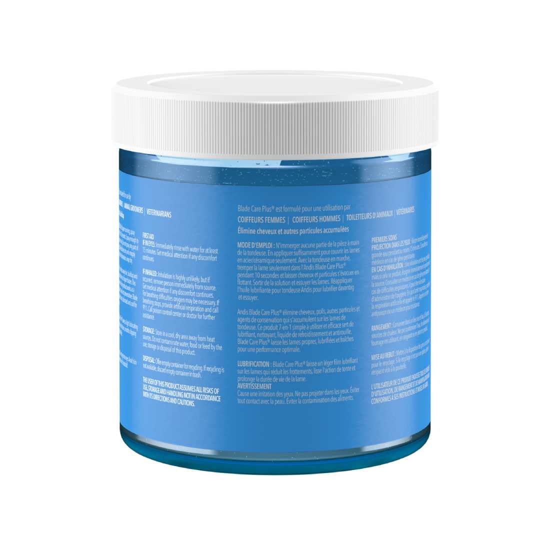 Andis Blade Care Plus Disinfectant 16.5-Ounce dip jar side view