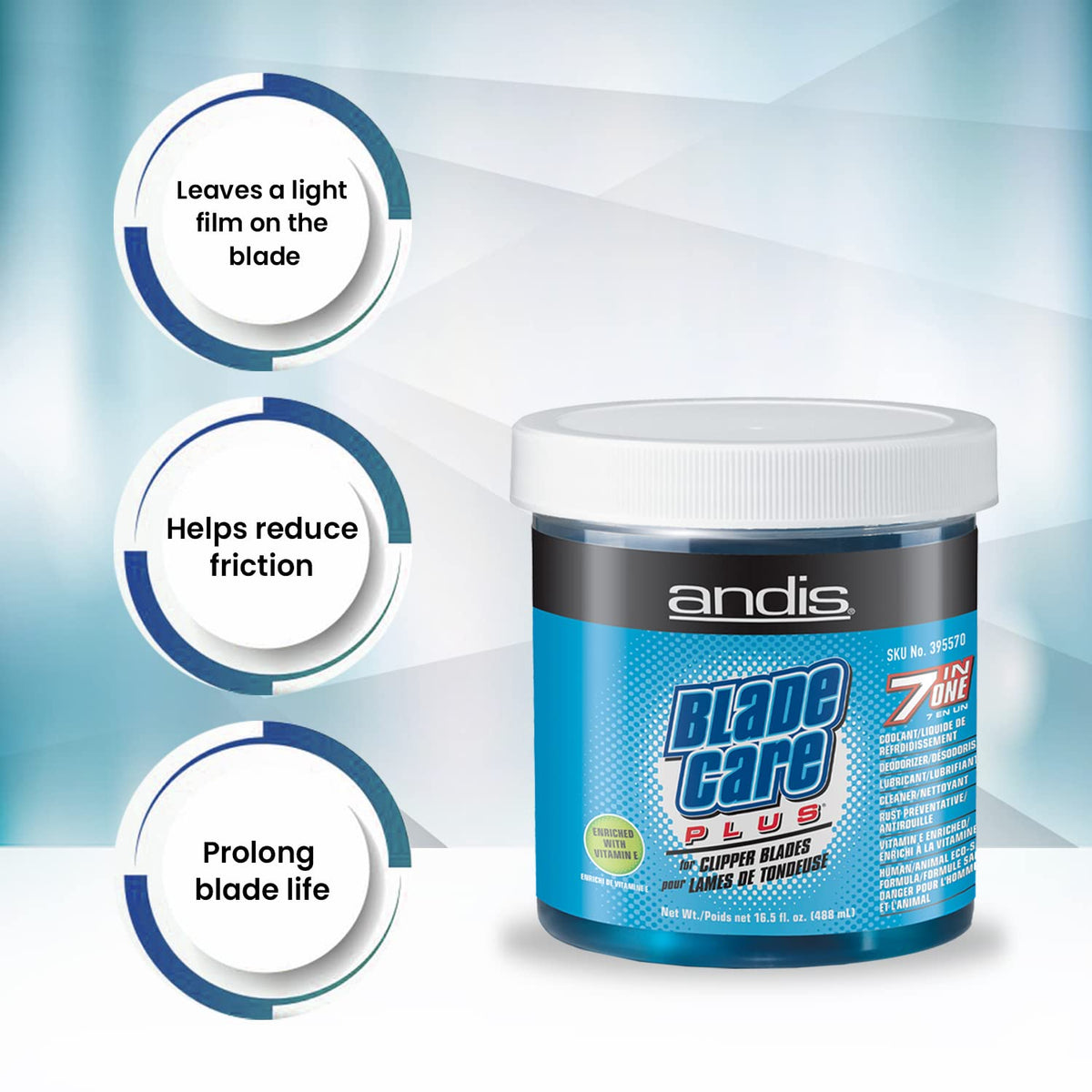 Andis Blade Care Plus Jar with clipper blades submerged