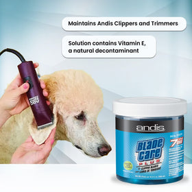 Andis Blade Care Plus Jar with Vitamin E ingredient highlighted