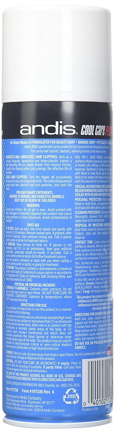 Andis DPD Cool Care Plus 5 in 1 Clipper Blade Spray 15.5 Ounce side view