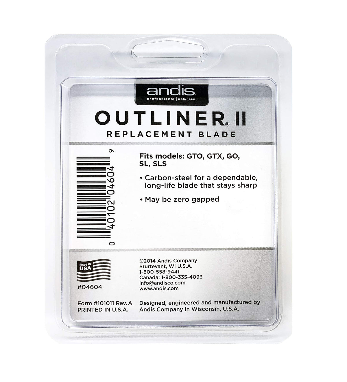Andis Outliner II Blade 04604 side view with packaging