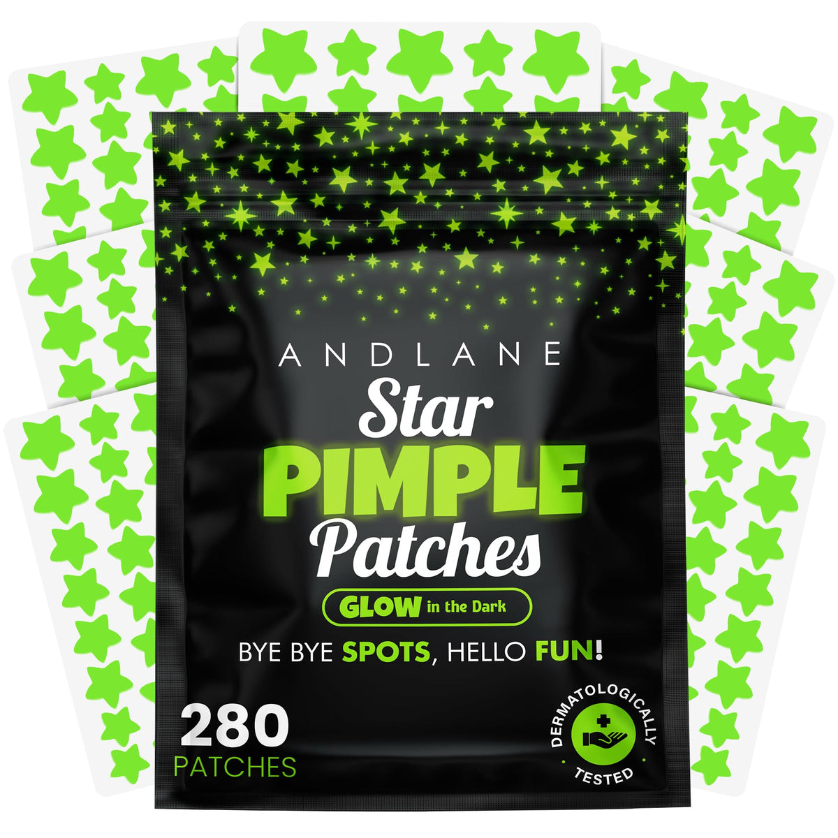 Andlane Glow In The Dark Star Pimple Patches front view with star designs