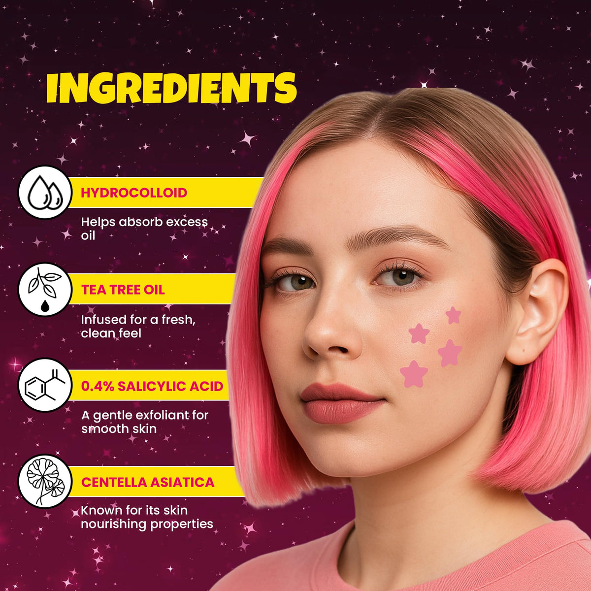 Andlane Pink Star Pimple Patches in use on skin