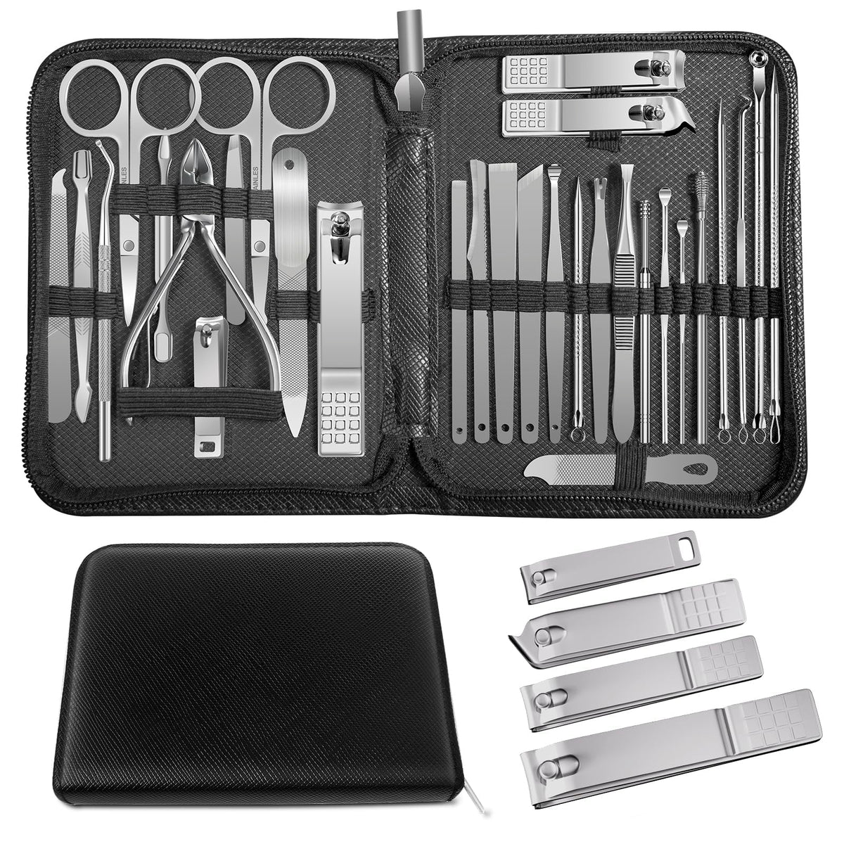 Andrea 30-piece stainless steel manicure set in travel case