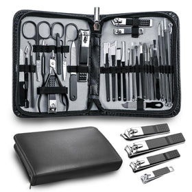 Andrea 30pcs Manicure Pedicure Kit black leather case front view