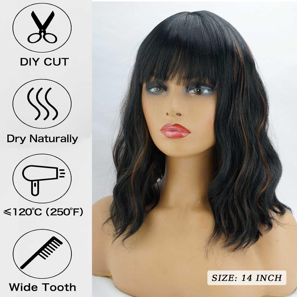 andromeda Black Mixed Brown Short Bob Wavy Wig packaging