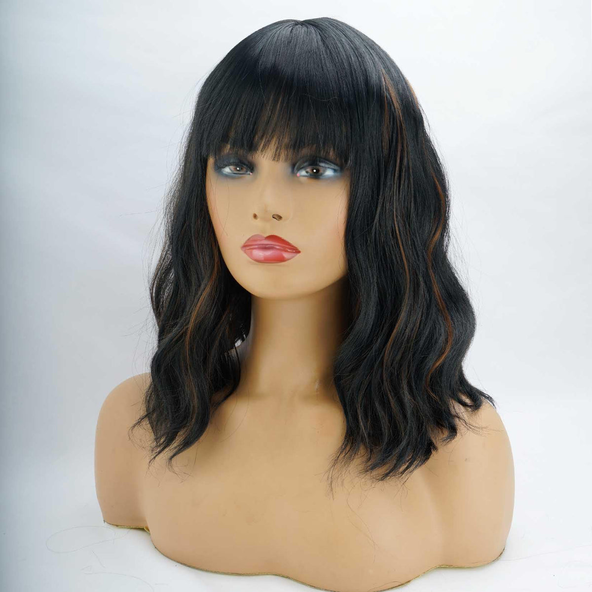 andromeda Black Mixed Brown Short Bob Wavy Wig side view