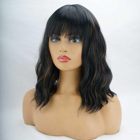 andromeda Black Mixed Brown Short Bob Wavy Wig side view