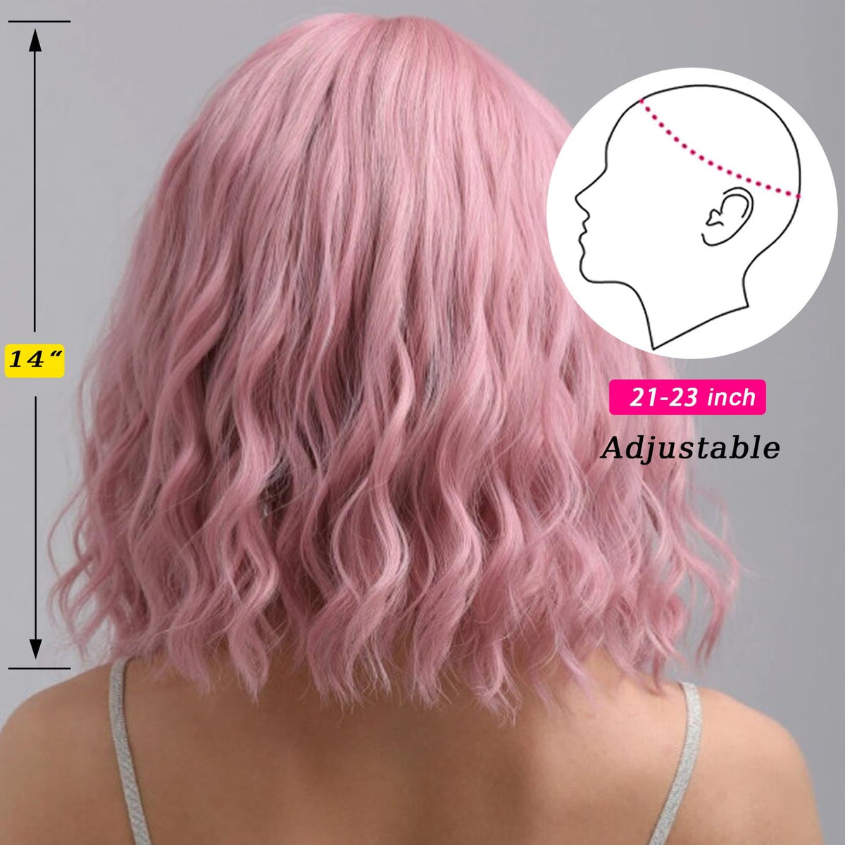 andromeda Pink Short Bob Wavy Wig back view