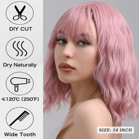 andromeda Pink Short Bob Wavy Wig displayed on a mannequin