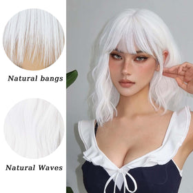 andromeda White Short Bob Wavy Wig back view