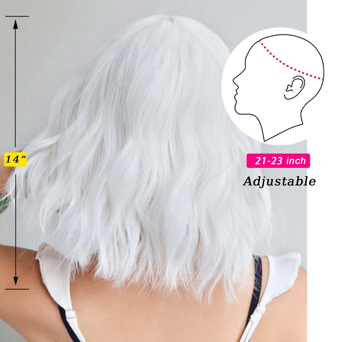 andromeda White Short Bob Wavy Wig close-up of bangs