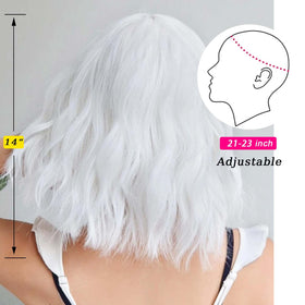 andromeda White Short Bob Wavy Wig close-up of bangs