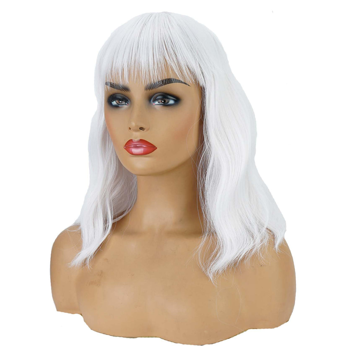 andromeda White Short Bob Wavy Wig side view showcasing wavy texture