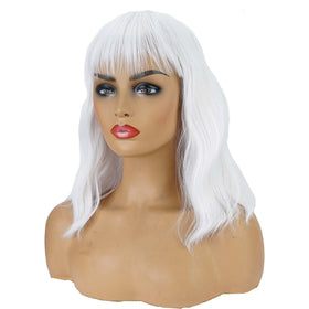 andromeda White Short Bob Wavy Wig side view showcasing wavy texture