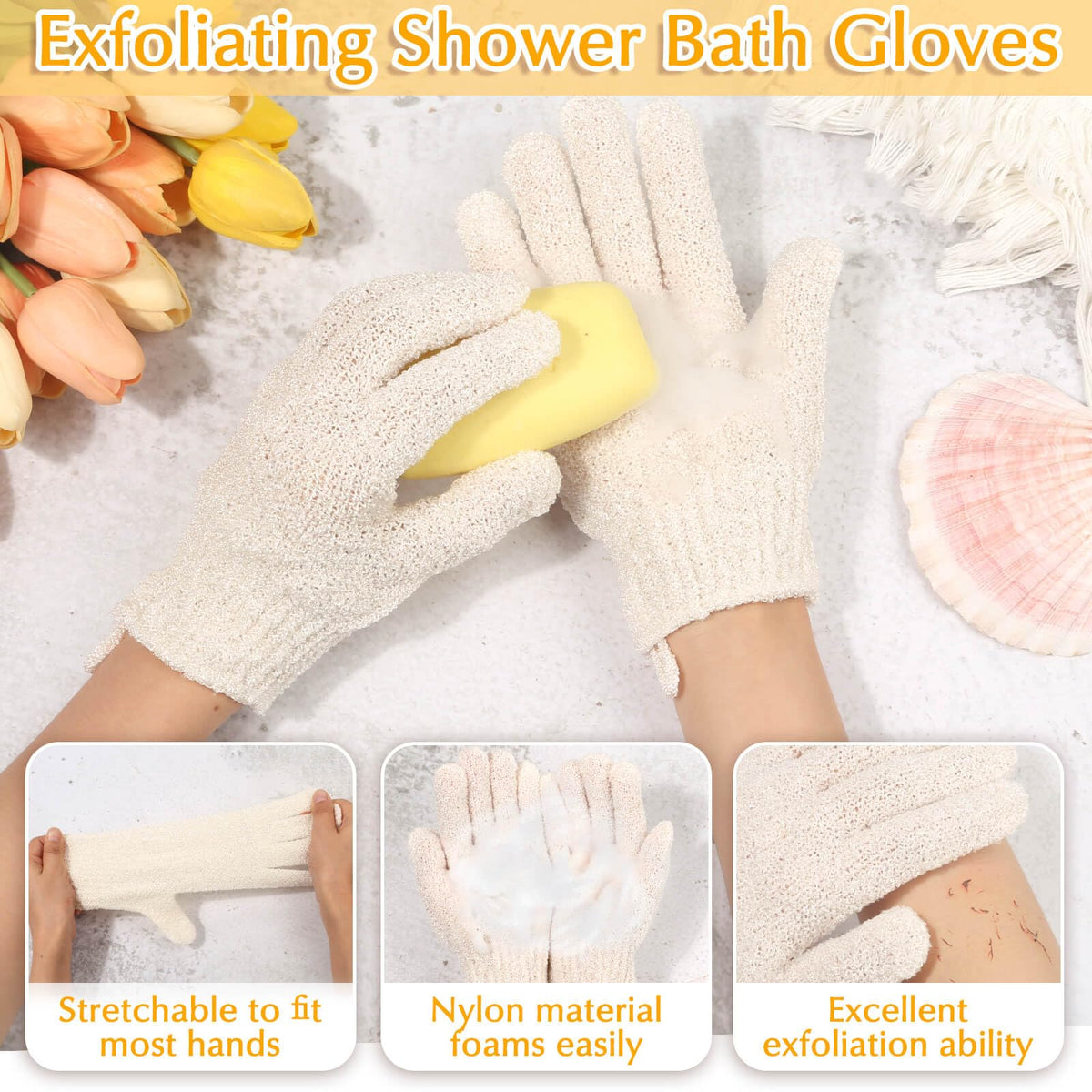 Anezus back scrubber and gloves set displayed together