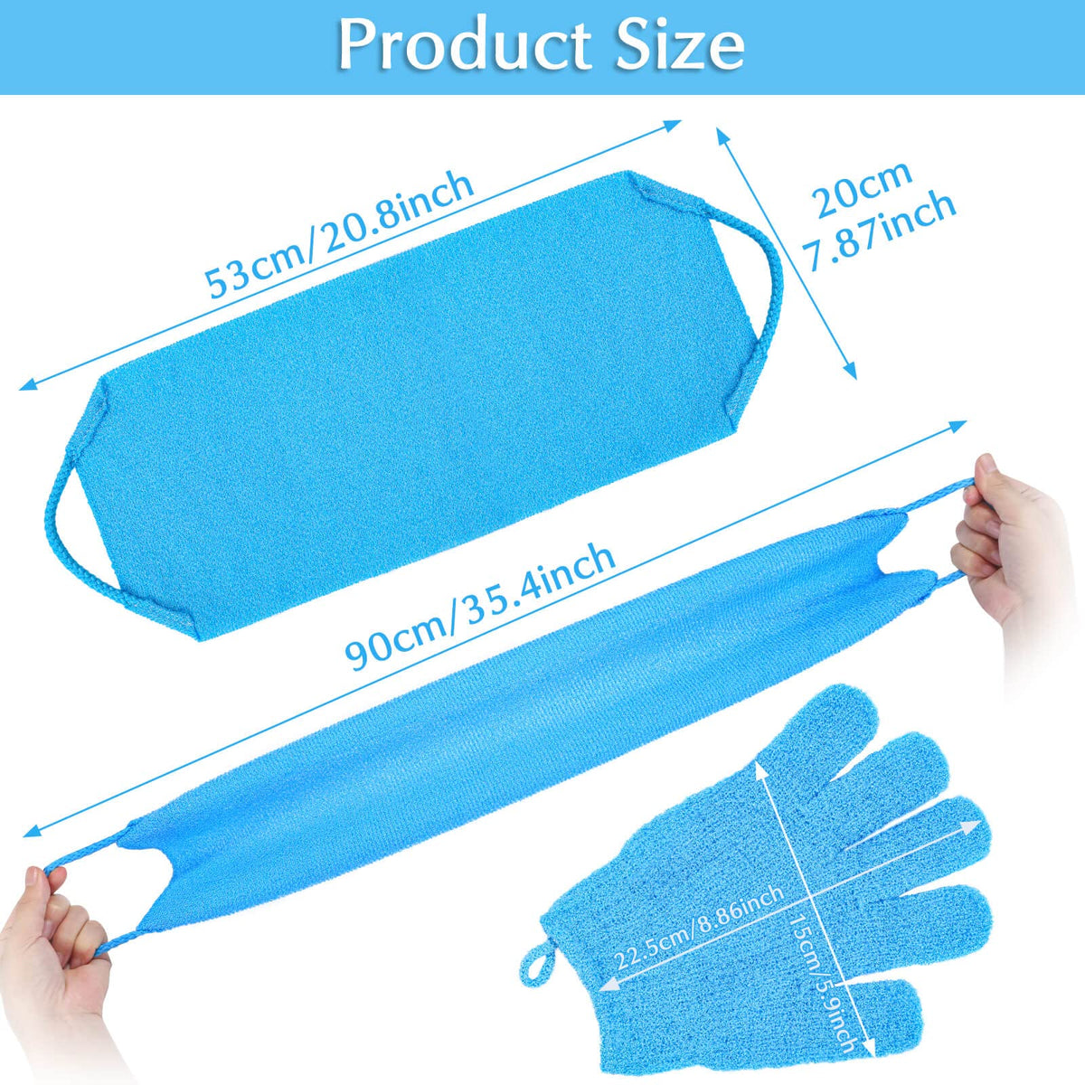 Anezus blue exfoliating gloves and scrubber set packaging