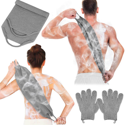 Anezus exfoliating back scrubber and gloves set in grey