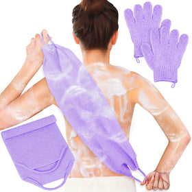 Anezus Exfoliating Back Scrubber Bath Gloves Set in purple