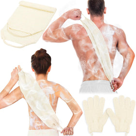 Anezus Exfoliating Back Scrubber Gloves Set in beige colour