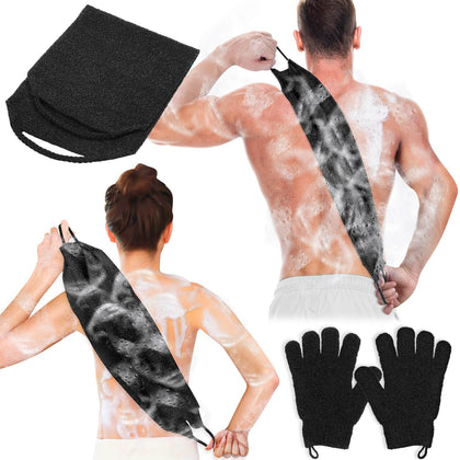 Anezus Exfoliating Back Scrubber Set with black gloves