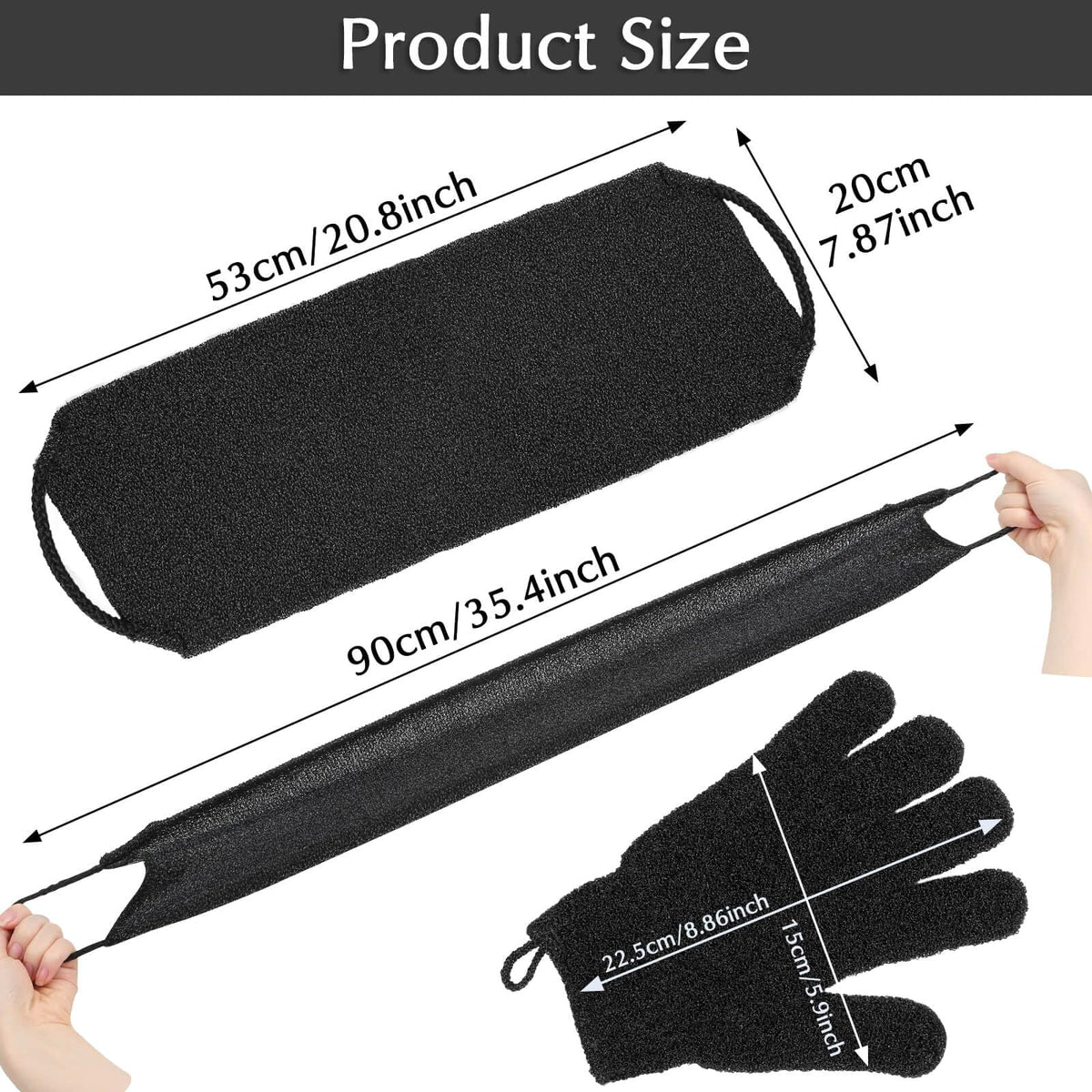 Anezus exfoliating gloves displayed on a towel