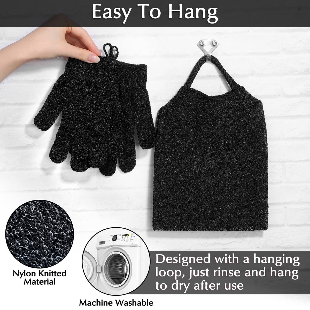 Anezus exfoliating gloves in black colour