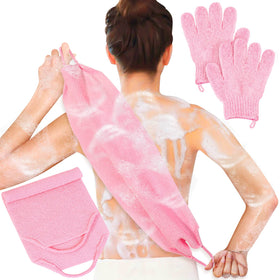 Anezus Exfoliating Shower Bath Gloves Set in pink color