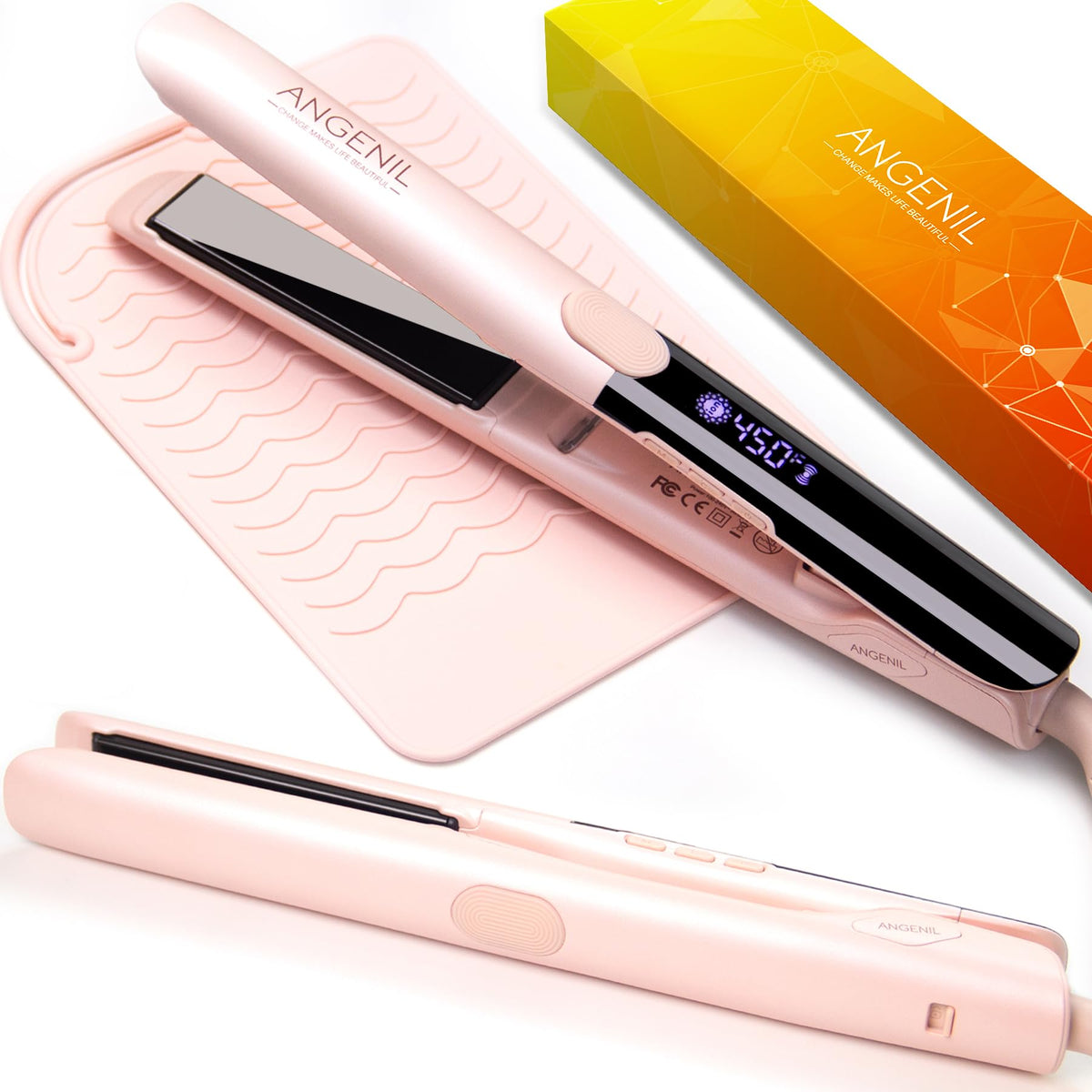 ANGENIL Pro Titanium Flat Iron front view in pink