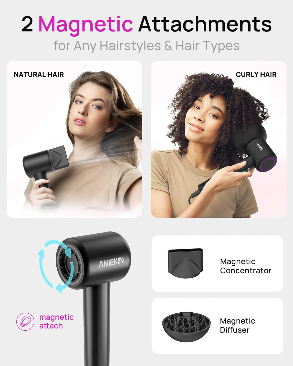 ANIEKIN Hair Dryer lightweight design for travel