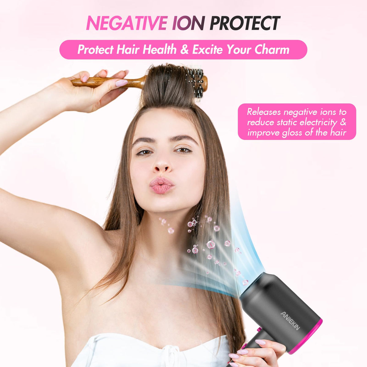 ANIEKIN Hair Dryer with diffuser attachment in use