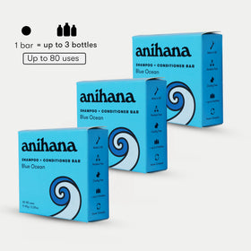 ANIHANA 2-in-1 Shampoo & Conditioner Bar beside a travel kit