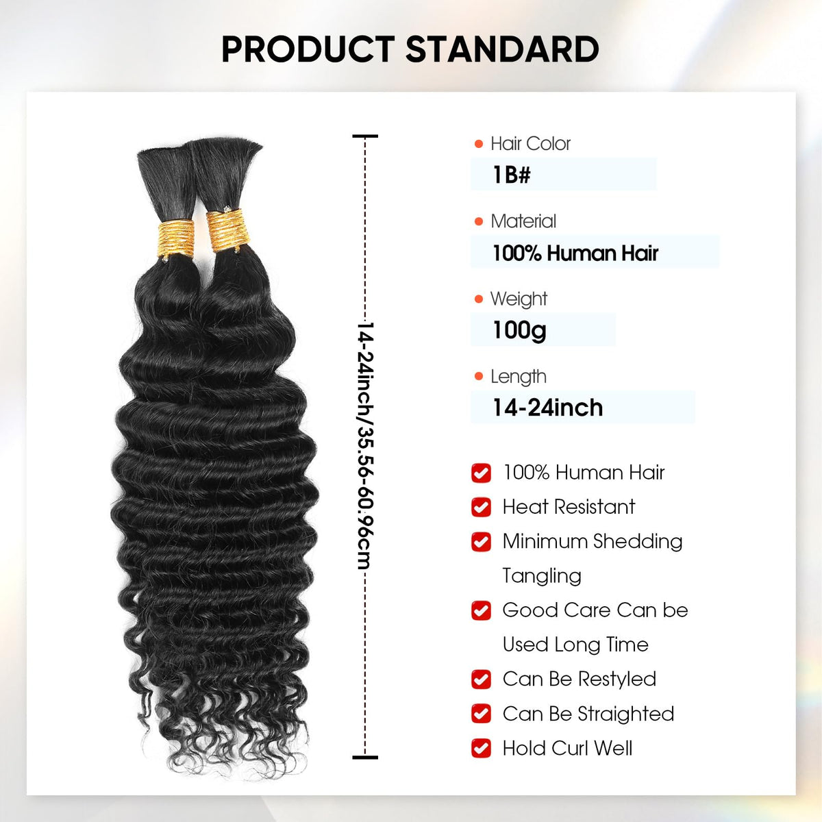 Anmanbeauty 20 Inch Deep Wave Human Braiding Hair texture close-up