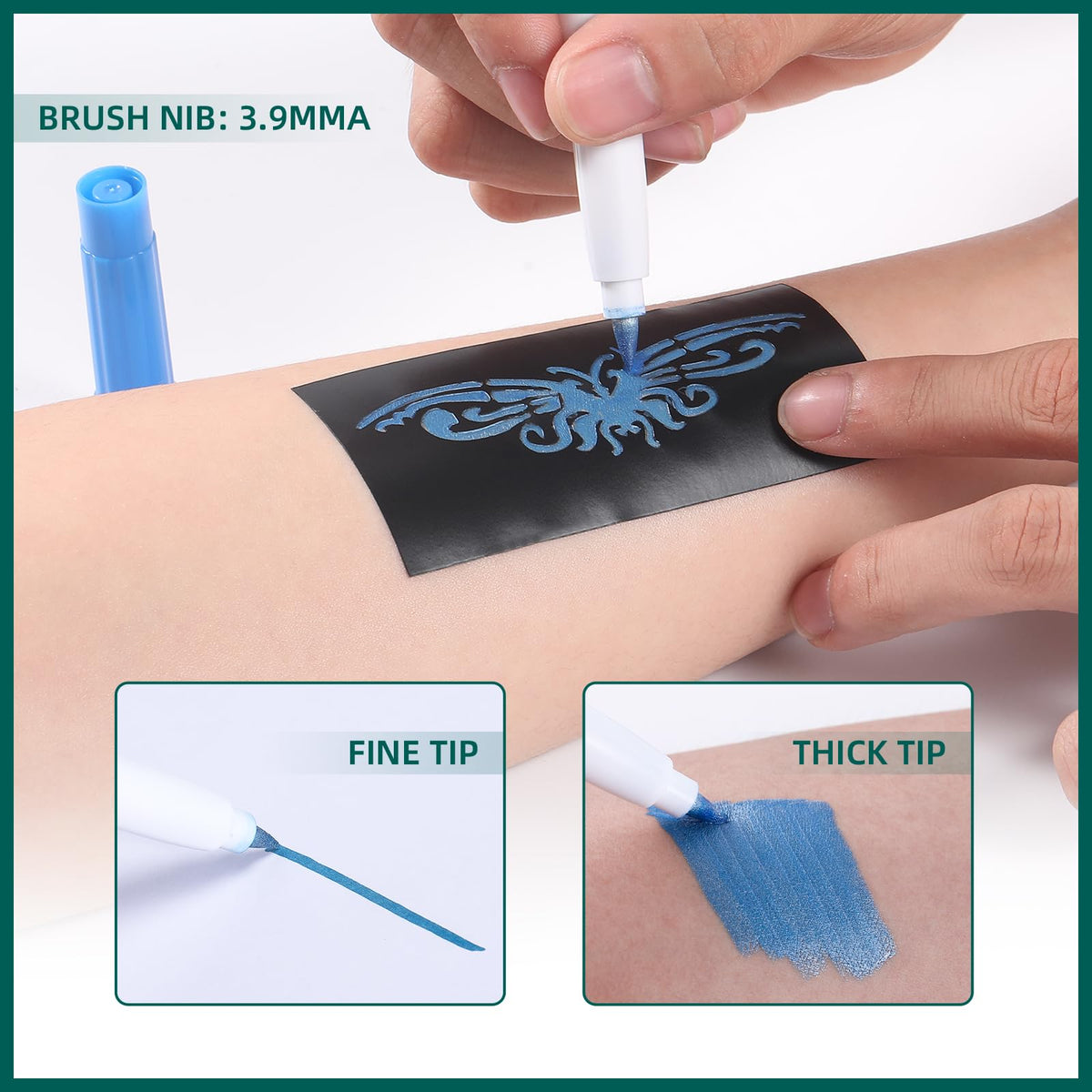 Anmmy Temporary Tattoo Marker packaging with stencils