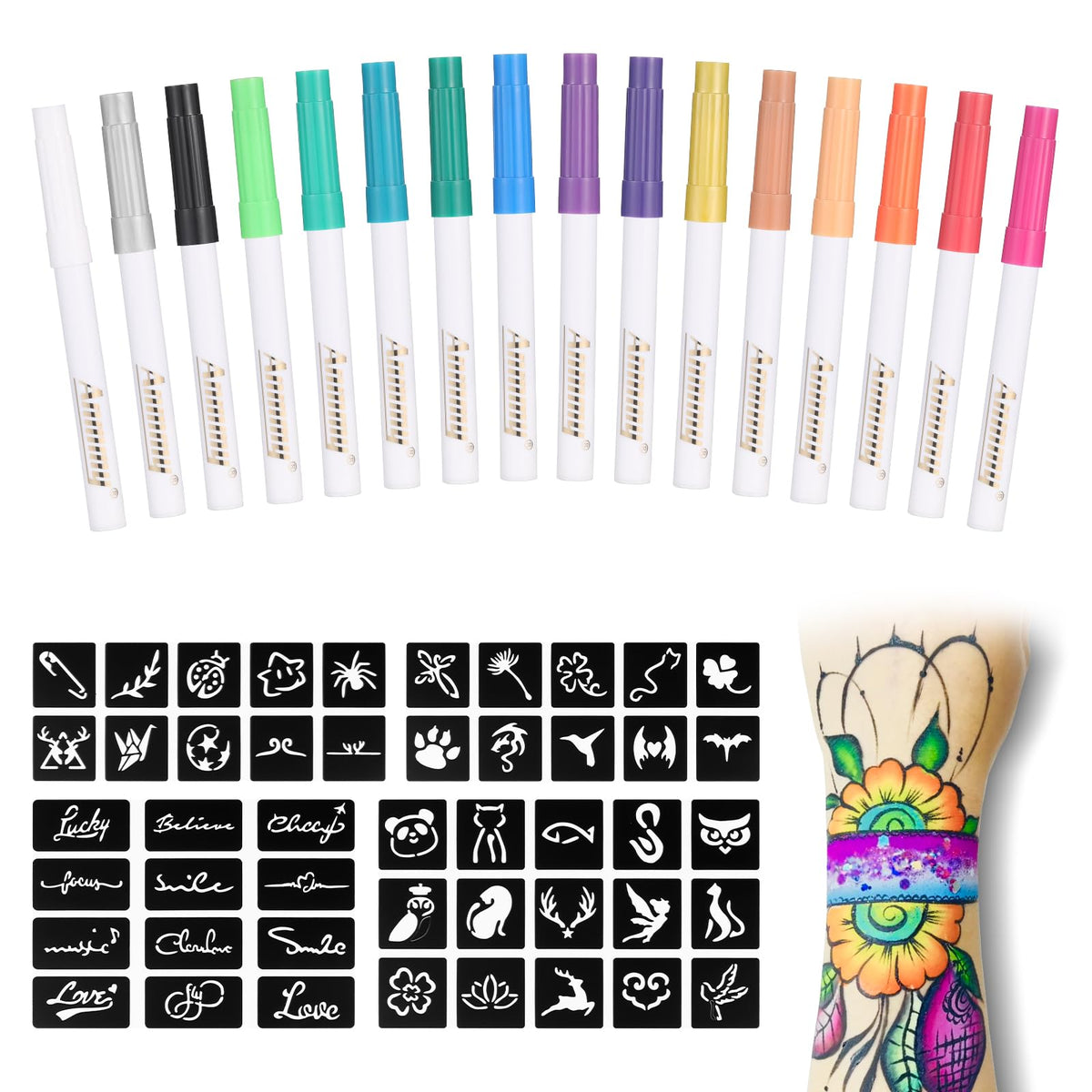 Anmmy Temporary Tattoo Markers 16-Count set with assorted colours
