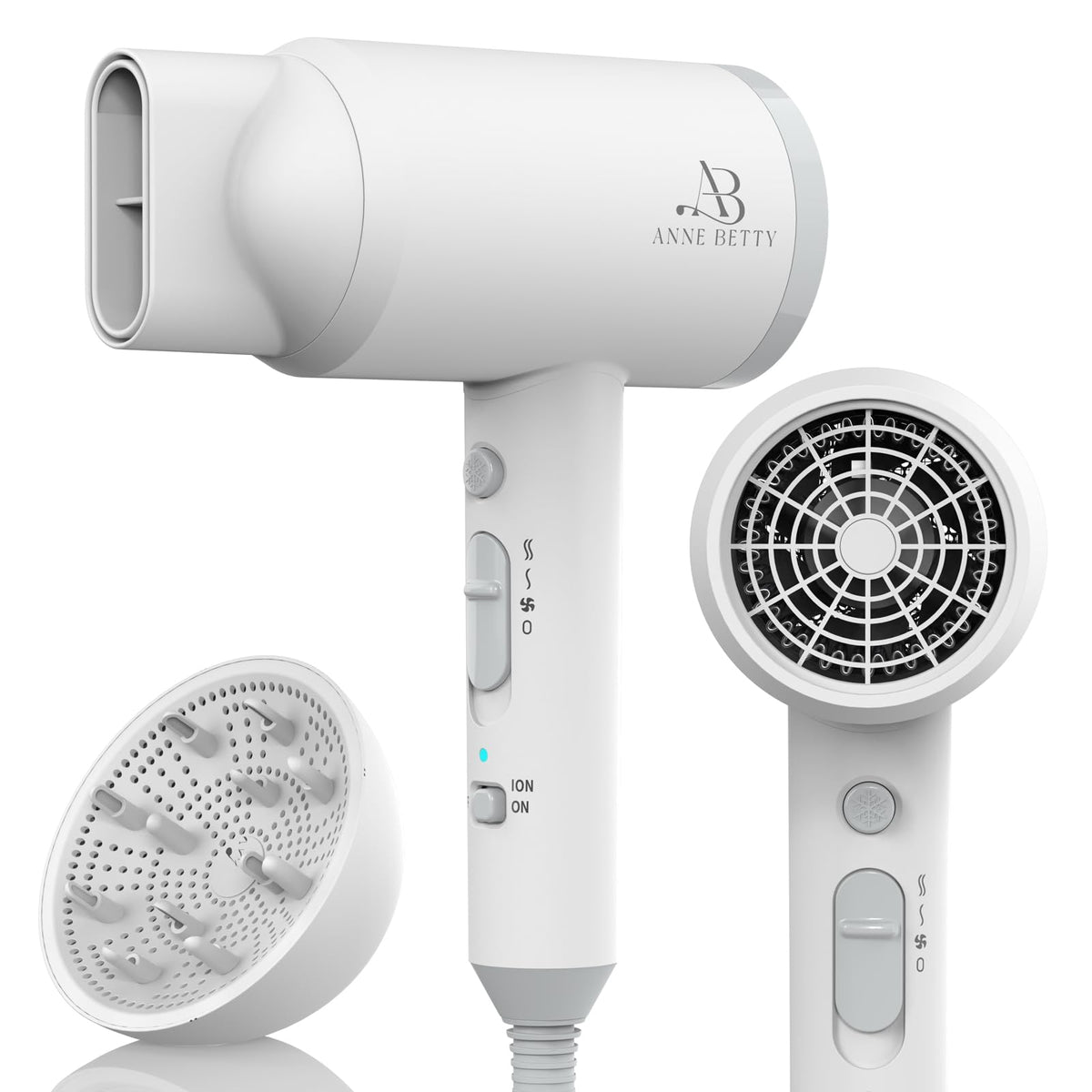 ANNE BETTY Ionic Hair Dryer front view with diffuser