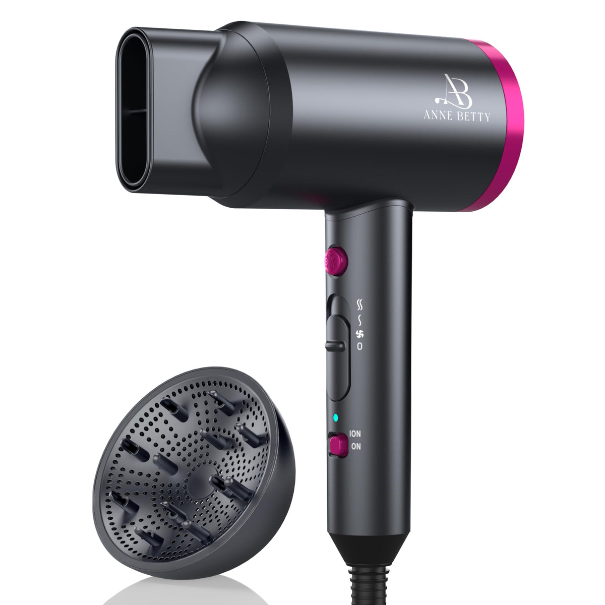 ANNE BETTY Ionic Hair Dryer front view with nozzle