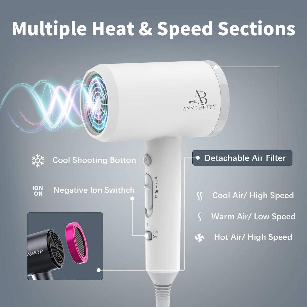 ANNE BETTY Ionic Hair Dryer with nozzle attachment