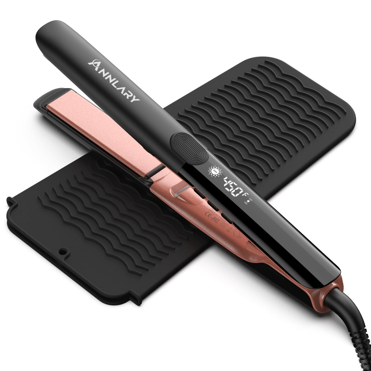 ANNLARY 1 Inch Hair Straightener front view with silicone mat